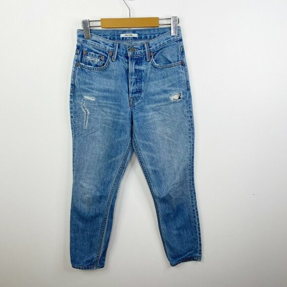 GRLFRND Jeans Denim Blue Karolina Domenico High Rise Tapered Button Fly Size 25 - Picture 2 of 7